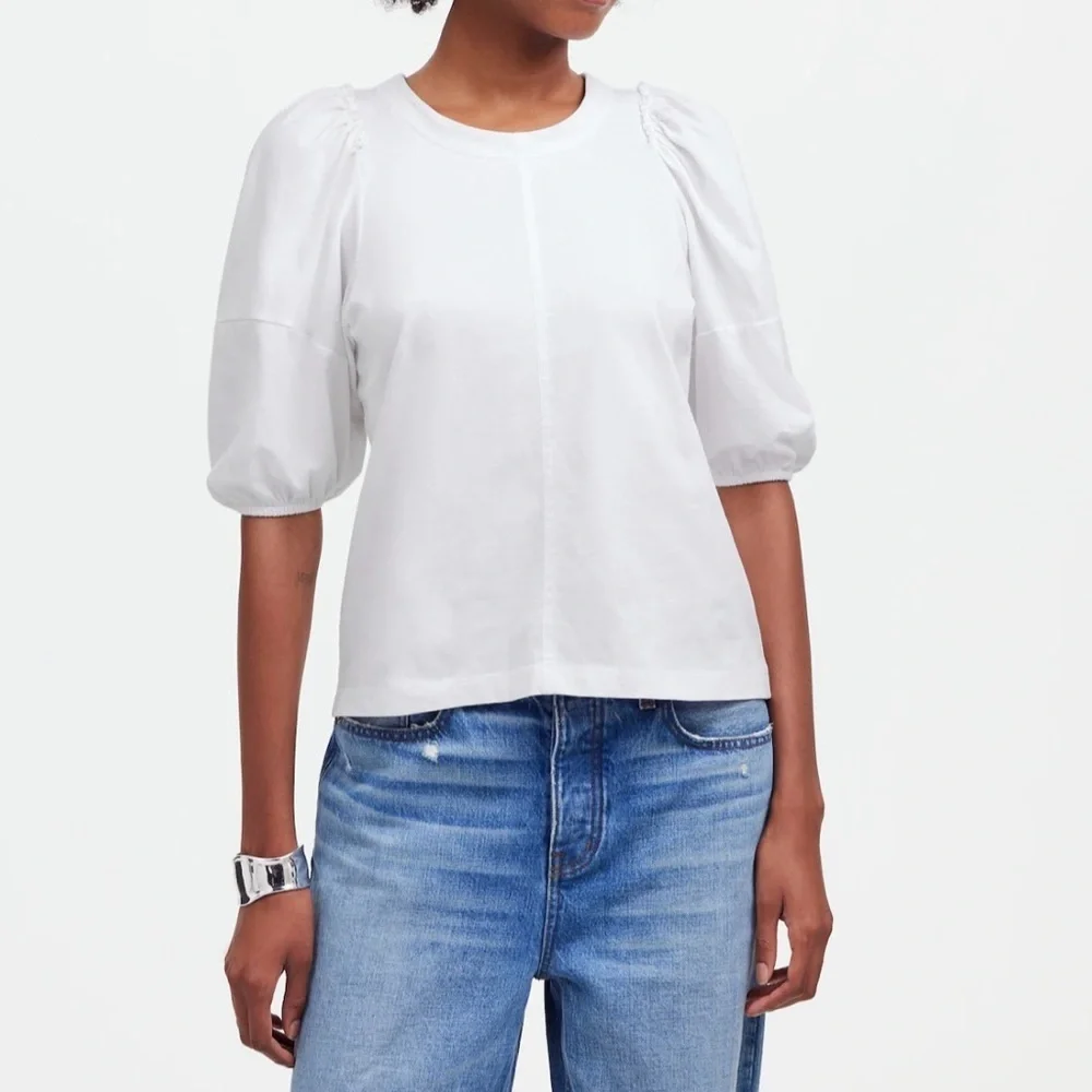 Madewell Women’s White Puff-Sleeve Tee in Size XS